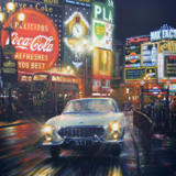 'The Saint'
Roger Moore as the 'Saint' drives through Piccadilly Circus in his Volvo P1800, 120cm x 100cm 
SOLD

Limited edition prints available.